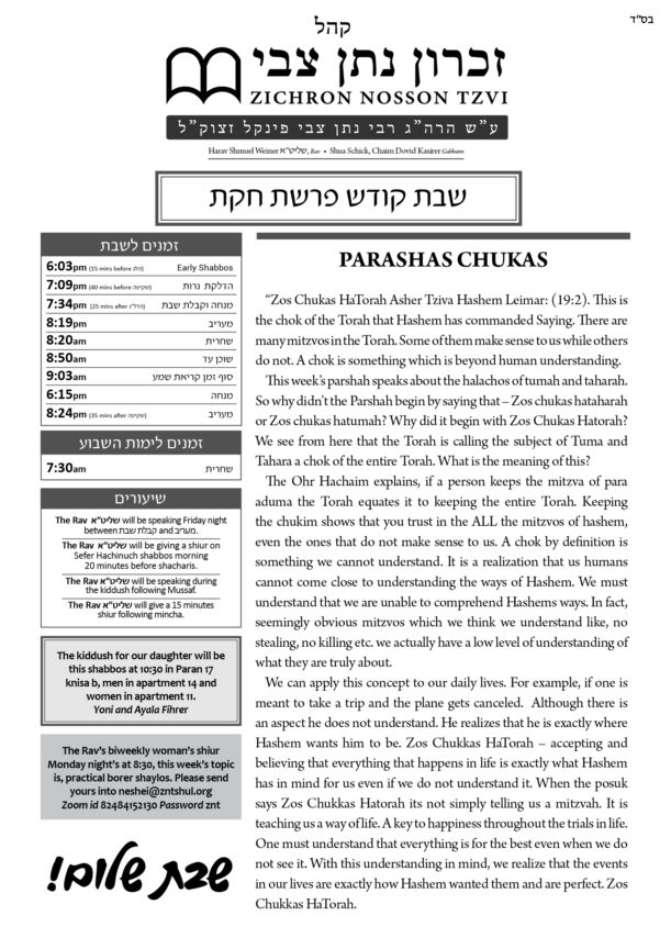 ZNT Newsletter Chukas 5781