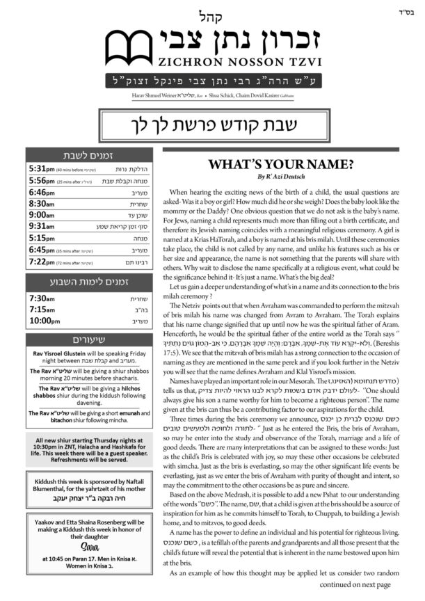 ZNT Newsletter Parshas Lech Lecha 5782