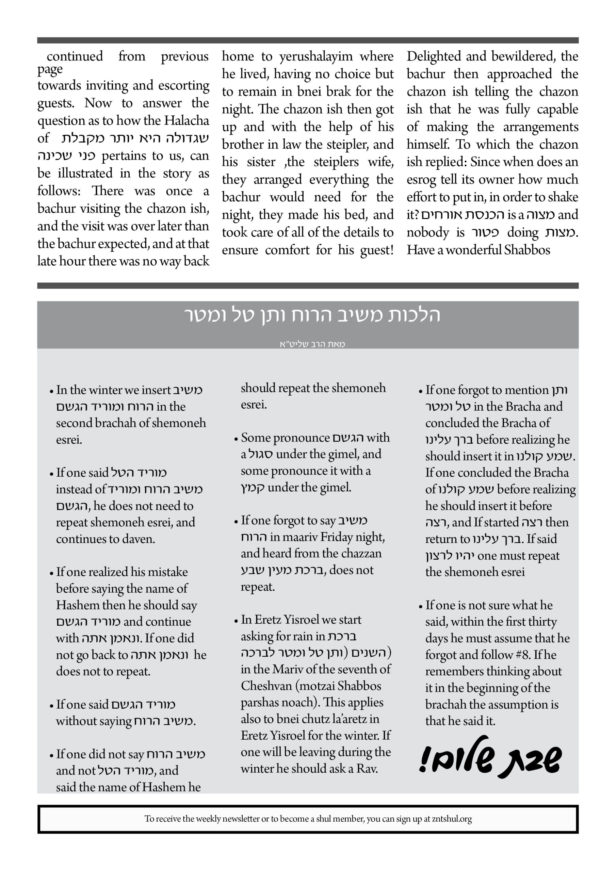 ZNT Newsletter Parshas Vayeira 57822