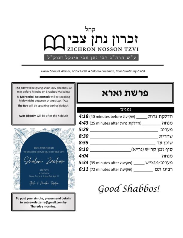 Zmanim Parshas Vaera