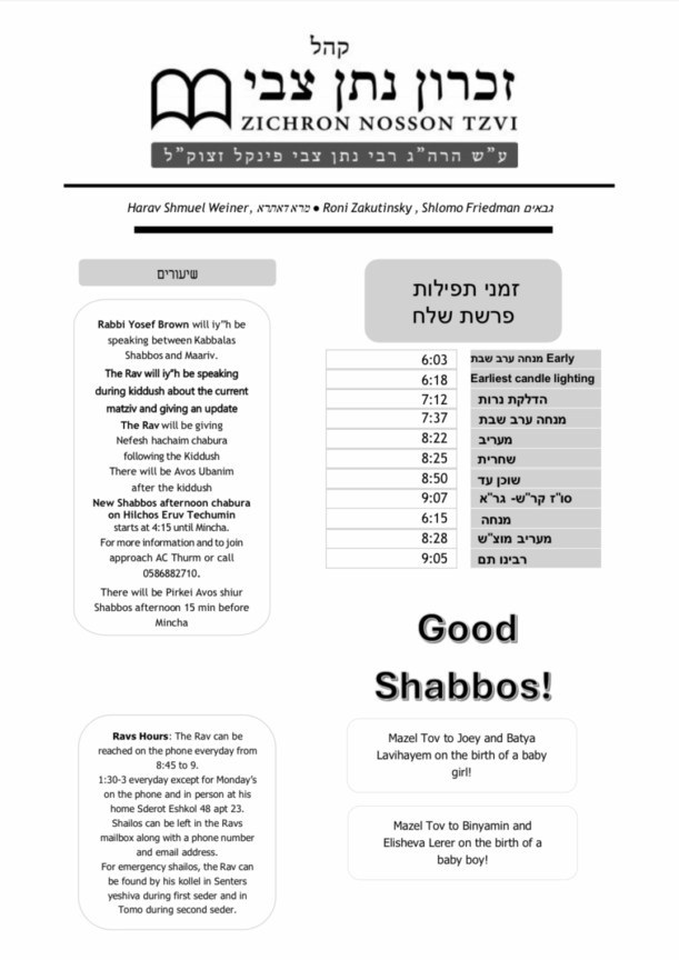 Shabbos Parshas Shelach
